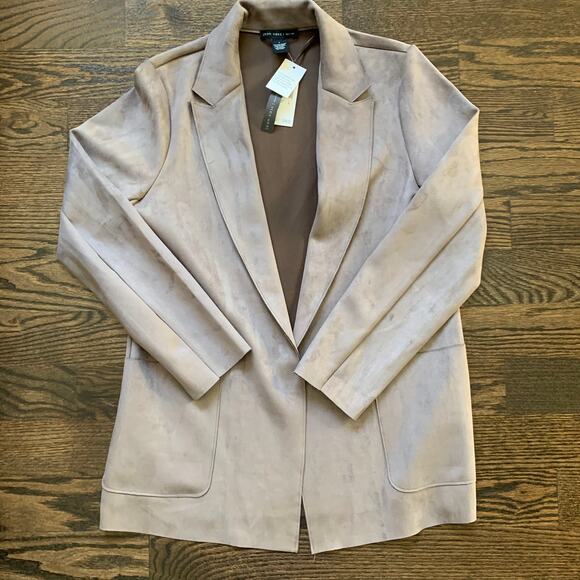 Faux Suede Blazer Jacket Taupe Size Large by Joan Vass NEW Taupe Career Workwear - Picture 6 of 10